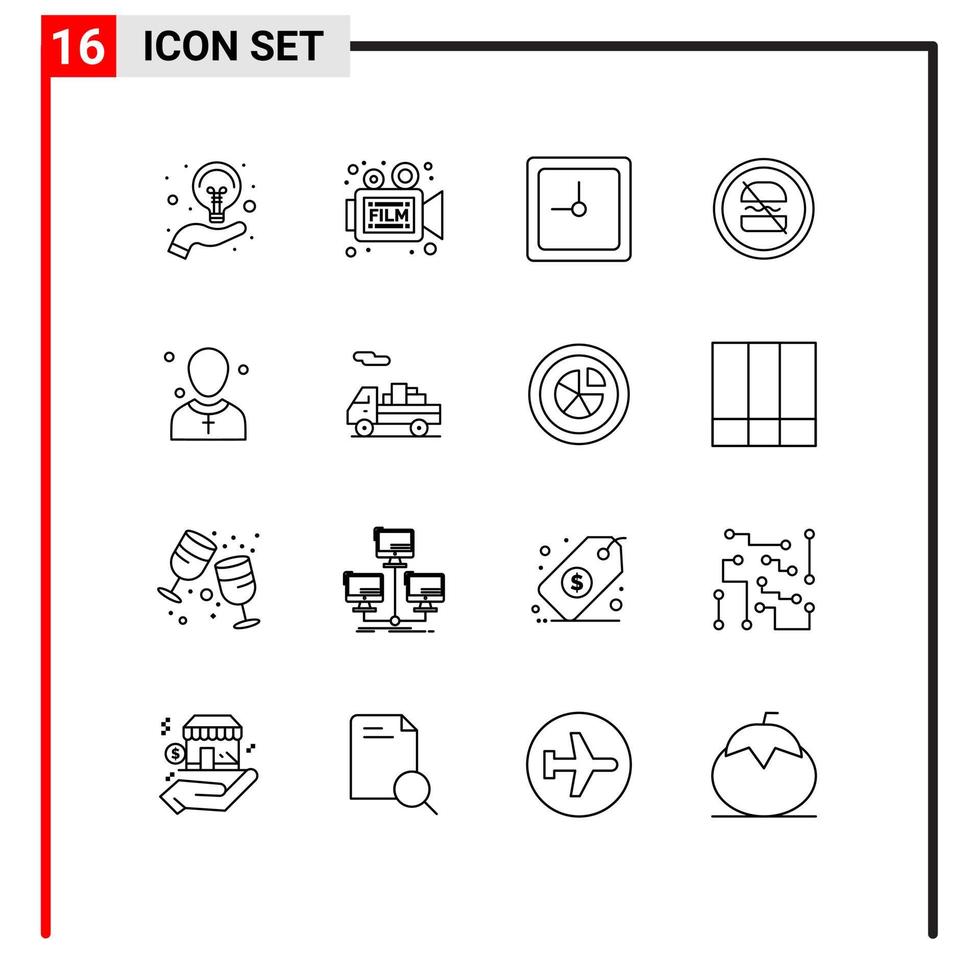 Packung mit 16 modernen Umrisszeichen und Symbolen für Web-Printmedien wie christliche Diätfilm-Diätverbot editierbare Vektordesign-Elemente vektor