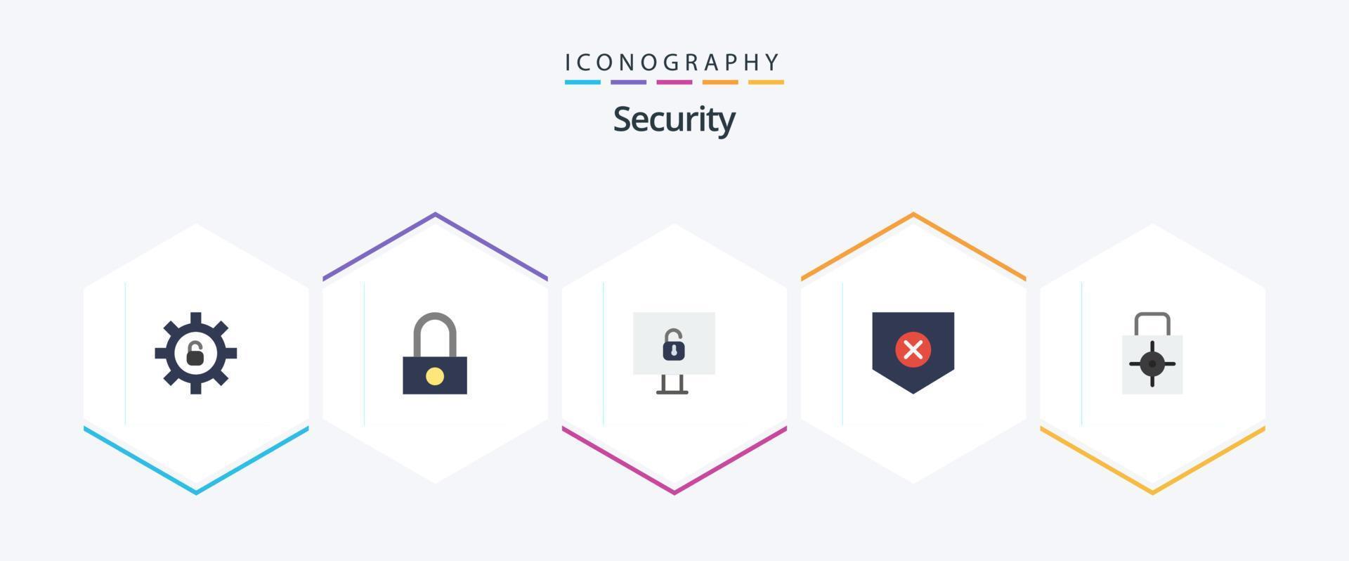 Sicherheit 25 Flat Icon Pack inklusive Target. beschützen. Sicherheit. Verriegelungspad. x vektor