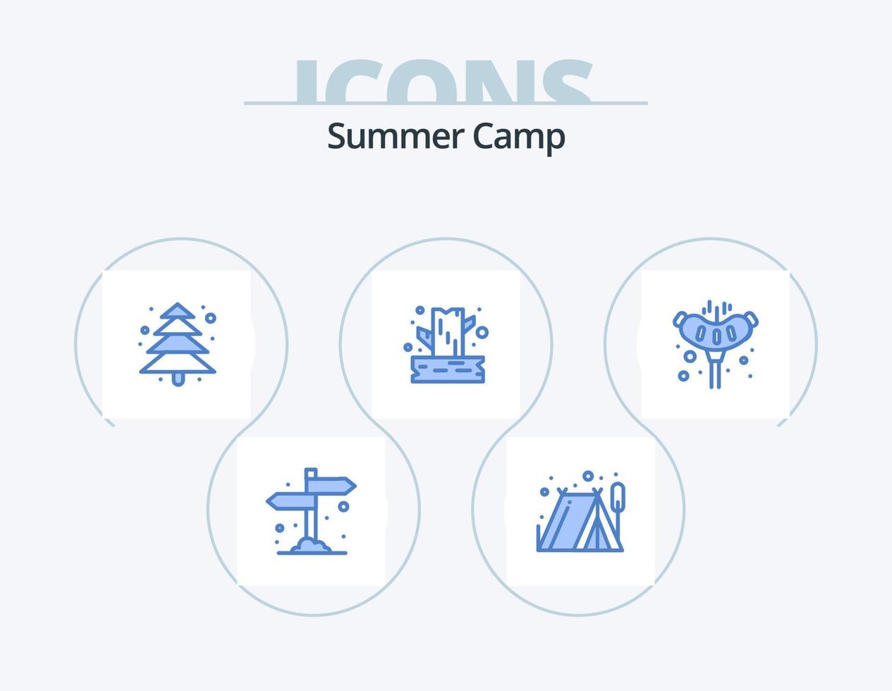 sommar läger blå ikon packa 5 ikon design. camping. fläsk. träd. kött. träd vektor