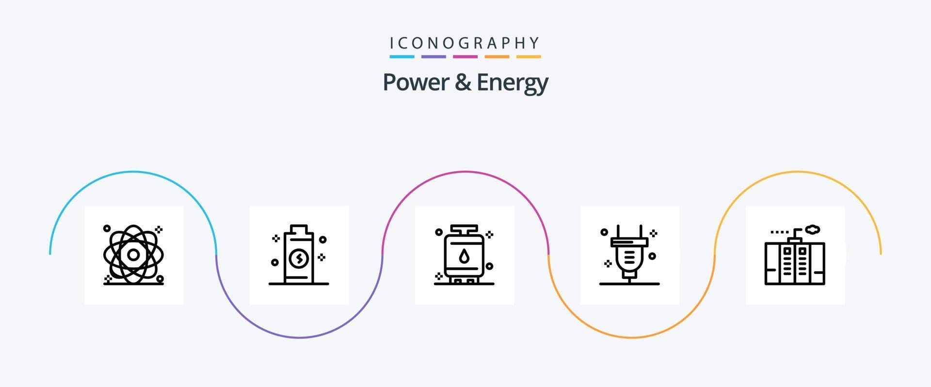 Power and Energy Line 5 Icon Pack inklusive Strom. Energie. Energie. Stecker. Energie vektor