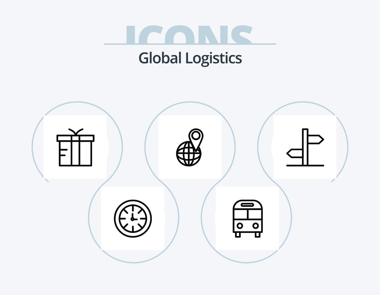 globale Logistiklinie Icon Pack 5 Icon Design. sperren. vergrößern. Anschauen. Lupe. Code vektor