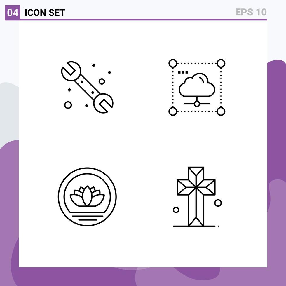 Aktienvektor-Icon-Pack mit 4 Zeilenzeichen und Symbolen für mechanische Bangladesch-Systemdatenmünzen editierbare Vektordesign-Elemente vektor