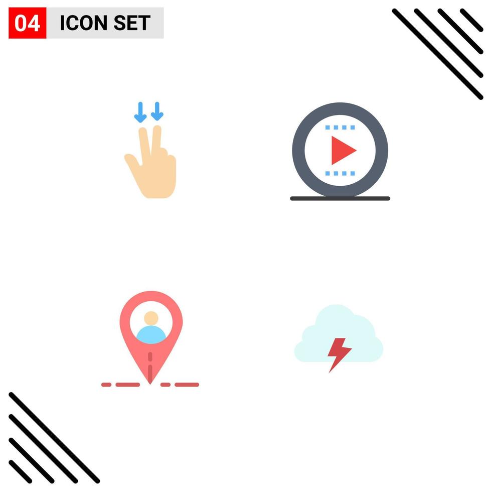 flaches Icon-Set für die mobile Schnittstelle mit 4 Piktogrammen von Fingern, Power-Ton, Standort, Natur, editierbare Vektordesign-Elemente vektor