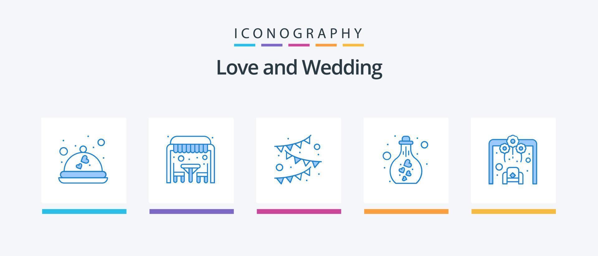 bröllop blå 5 ikon packa Inklusive båge. forskning. festival. labb. dryck. kreativ ikoner design vektor