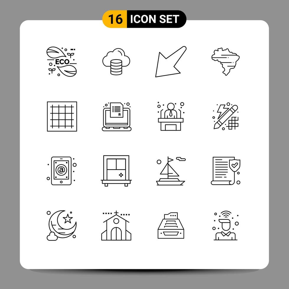 stock vektor ikon packa av 16 linje tecken och symboler för teckning rutnät dollar Land Brasilien redigerbar vektor design element