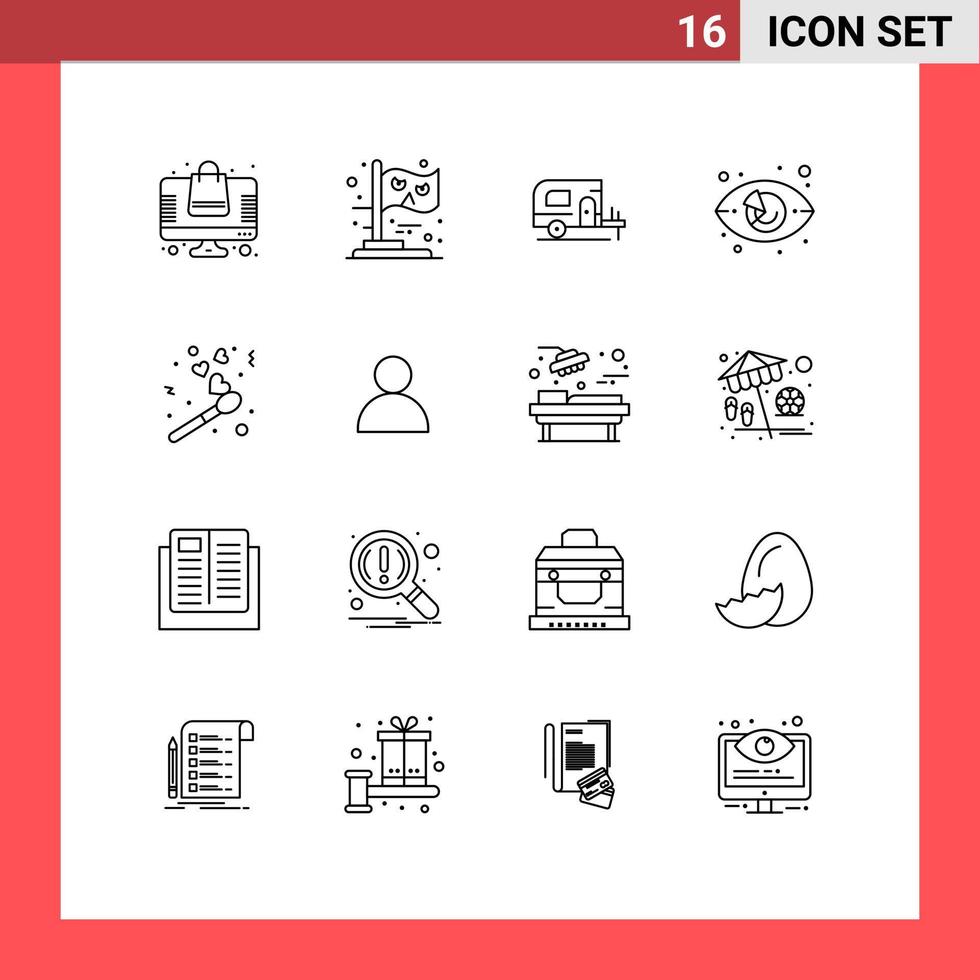 redigerbar vektor linje packa av 16 enkel konturer av kärlek marknadsföring bil marknadsföra Kolla på öga redigerbar vektor design element