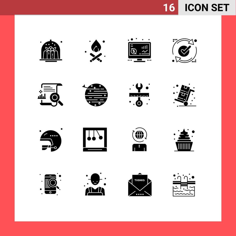 16 thematische Vektor-Solid-Glyphen und editierbare Symbole für Chart-Reload-Investitionen gut ok editierbare Vektordesign-Elemente vektor