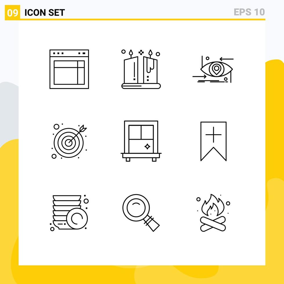 uppsättning av 9 modern ui ikoner symboler tecken för fönster mål dekorativ pil vetenskap redigerbar vektor design element