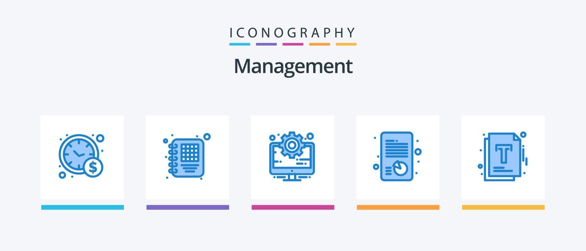 Management Blue 5 Icon Pack inklusive Optimierung. Datei. Verwaltung. dokumentieren. Prüfbericht. kreatives Symboldesign vektor