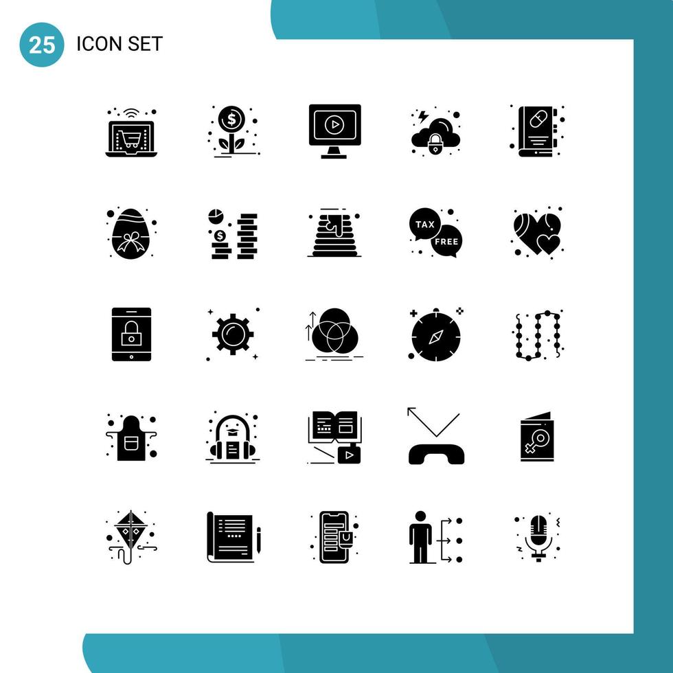 25 universelle feste Glyphen für Web- und mobile Anwendungen Ostergesundheitsbuch Spielheft Sicherheit editierbare Vektordesign-Elemente vektor