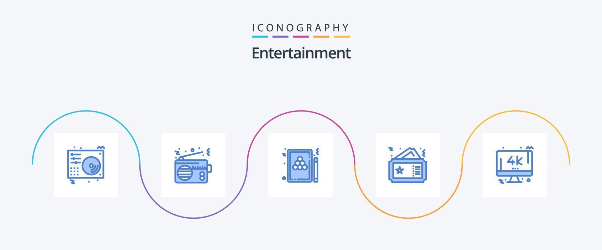 Entertainment Blue 5 Icon Pack inklusive Gutschein. Fahrkarte. Technologie. Spiel. Schwimmbad vektor