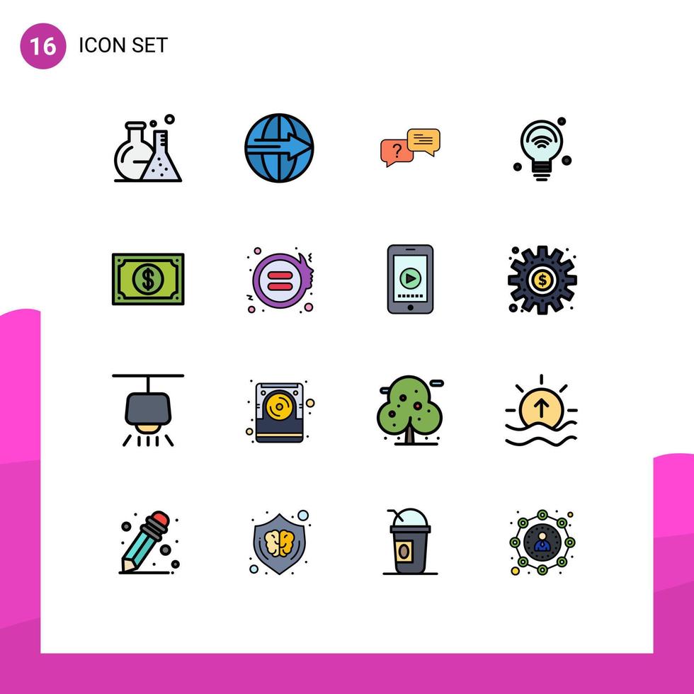 editierbares Vektorlinienpaket mit 16 einfachen, flachen, farbgefüllten Linien von WLAN-Internet der Dinge Service Internet-Nachricht editierbare kreative Vektordesign-Elemente vektor