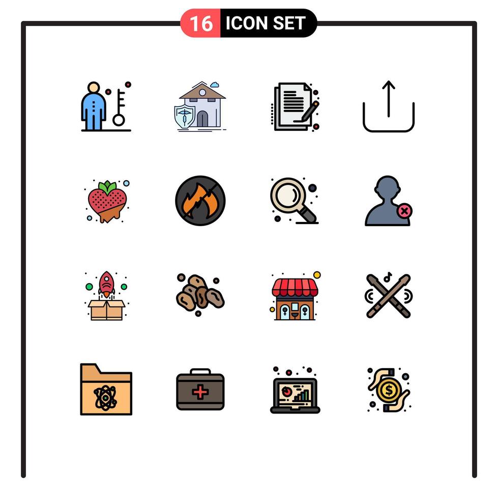 16 tematiska vektor platt Färg fylld rader och redigerbar symboler av mat ui olyckan multimedia tecken redigerbar kreativ vektor design element