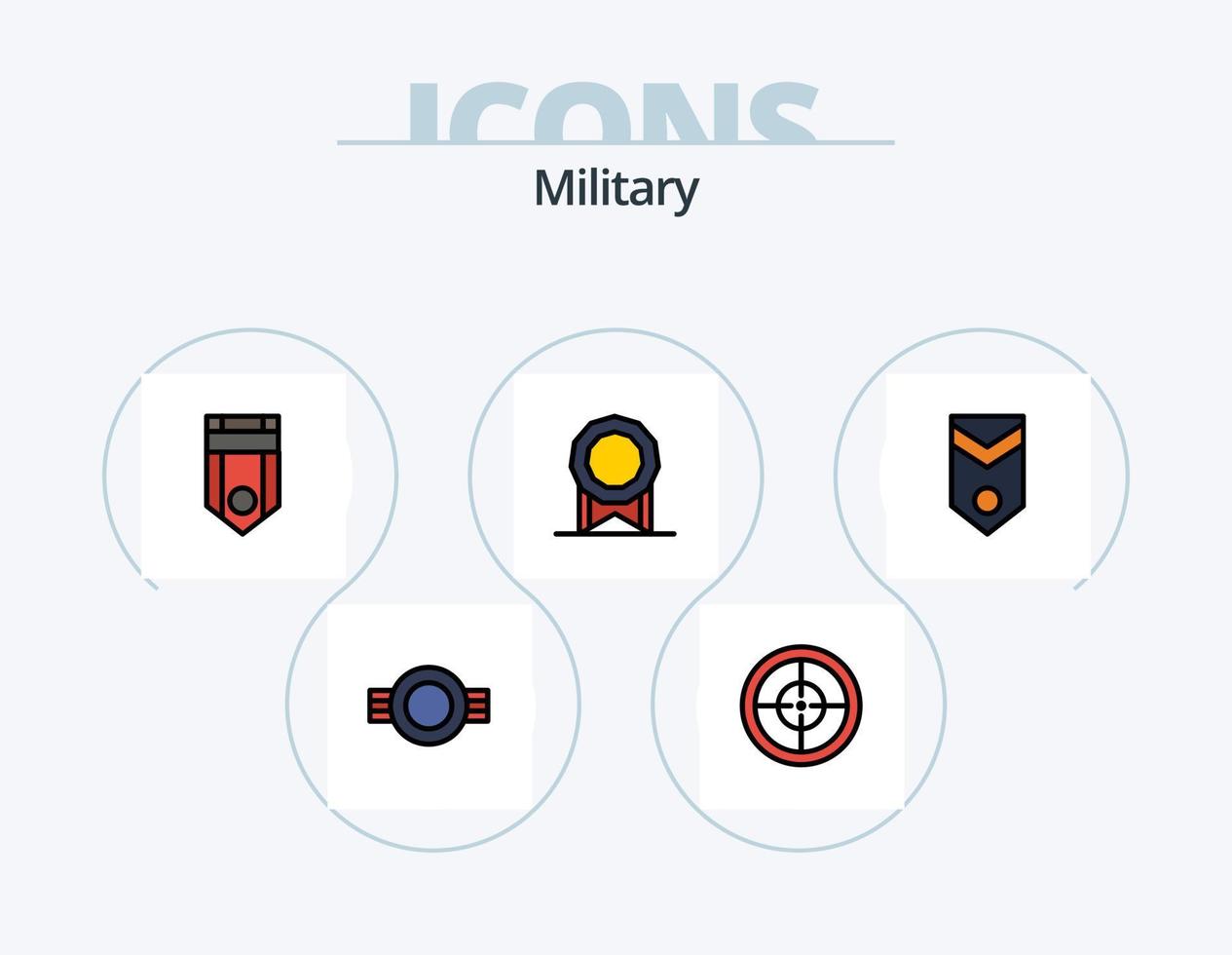 militärische Linie gefüllt Icon Pack 5 Icon Design. Soldat. Abzeichen. Waffen. Heer. Krieg vektor