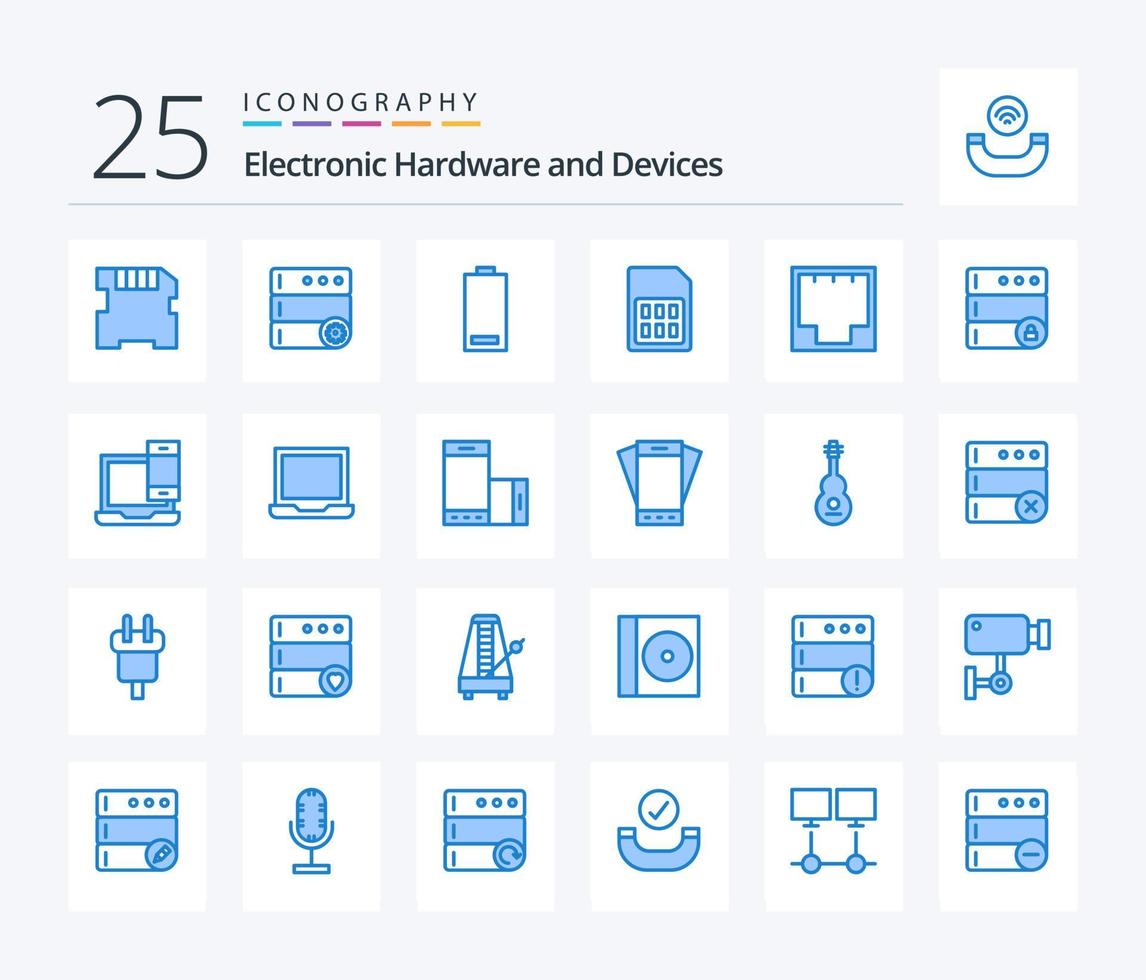 Geräte 25 blaue Symbolpakete einschließlich Ethernet. SIM Karte. Elektrizität. sim. Handy, Mobiltelefon vektor