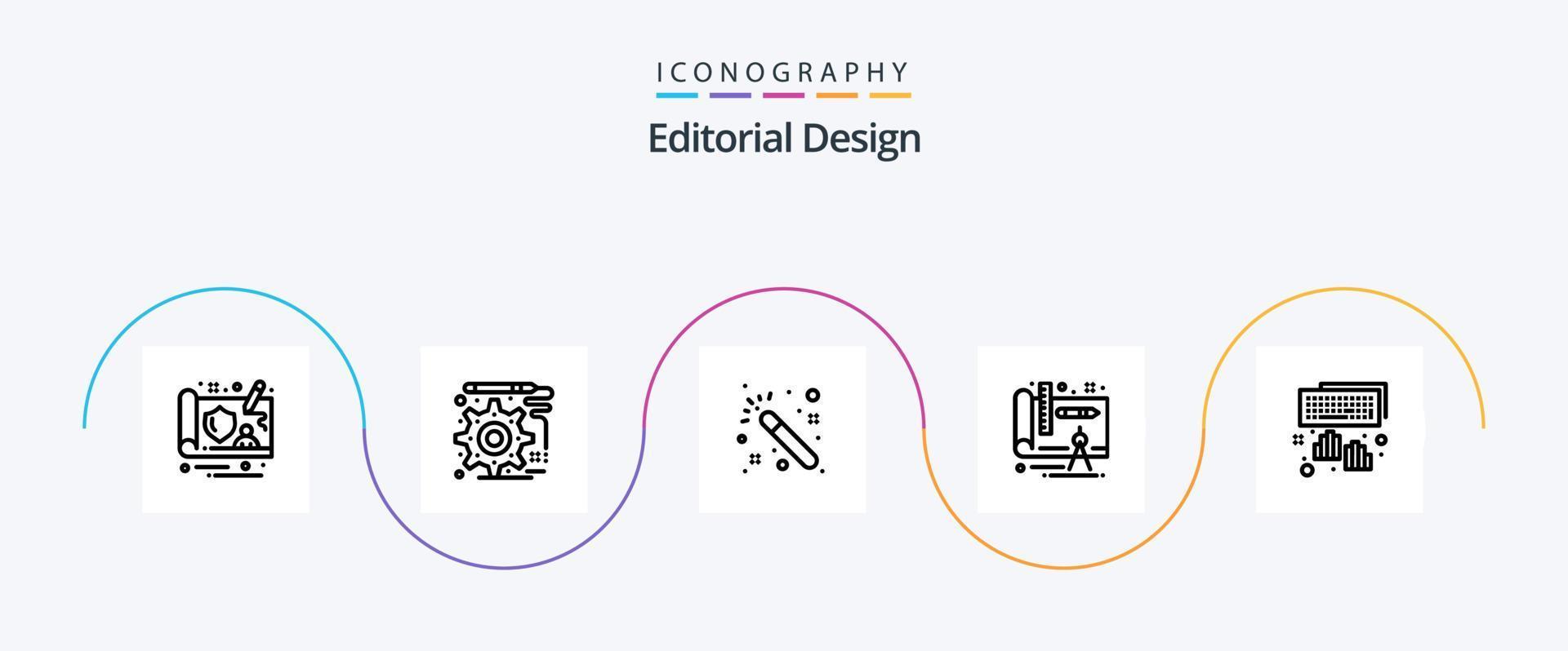 Editorial Design Line 5 Icon Pack inklusive . tippen. Zauberer. Programmierung. Hände vektor