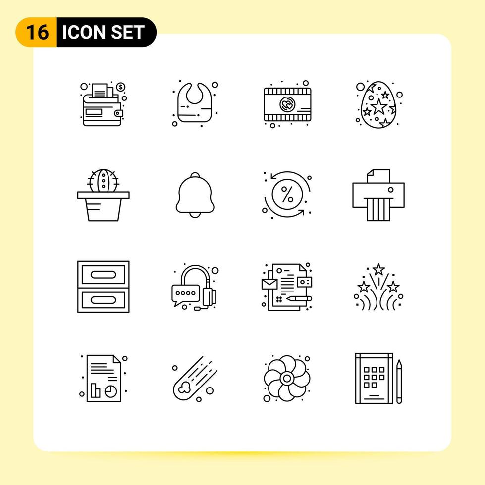 16 thematische Vektorumrisse und editierbare Symbole für Benachrichtigungsalarm-Videoplayer Pot Star Egg editierbare Vektordesign-Elemente vektor