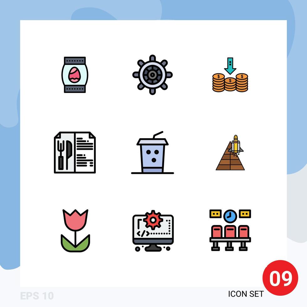 9 kreative Symbole, moderne Zeichen und Symbole von Cola-Cash-Restaurant-Essen zum Mitnehmen, editierbare Vektordesign-Elemente vektor