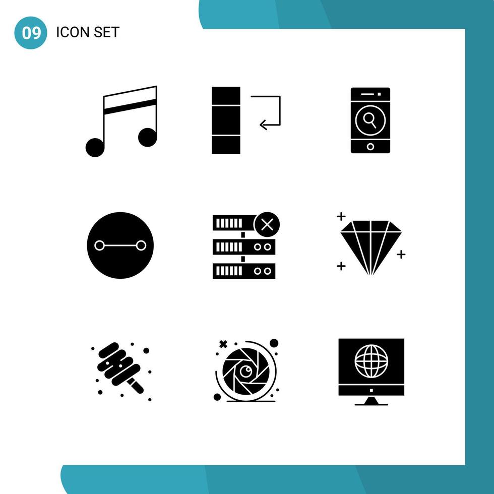 moderner Satz von 9 soliden Glyphen-Piktogrammen von Diamanten löschen Telefondatenbank-Überzeugungen editierbare Vektordesign-Elemente vektor