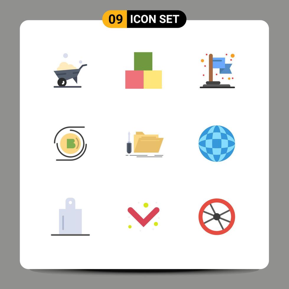 Aktienvektor-Icon-Paket mit 9 Zeilenzeichen und Symbolen für Ressourcen-Tool Business-Ordner Währung editierbare Vektordesign-Elemente vektor