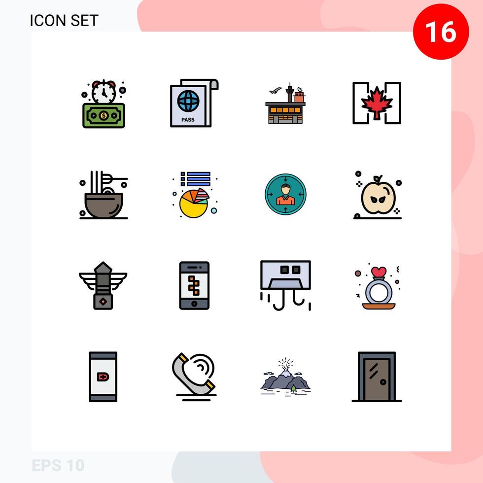 16 platt Färg fylld linje begrepp för webbplatser mobil och appar matlagning kanada befordran höst transport redigerbar kreativ vektor design element