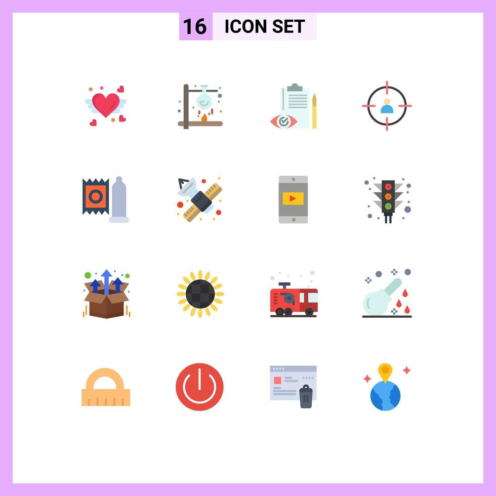 piktogram uppsättning av 16 enkel platt färger av mål mänsklig vetenskap företag kontrollera redigerbar packa av kreativ vektor design element