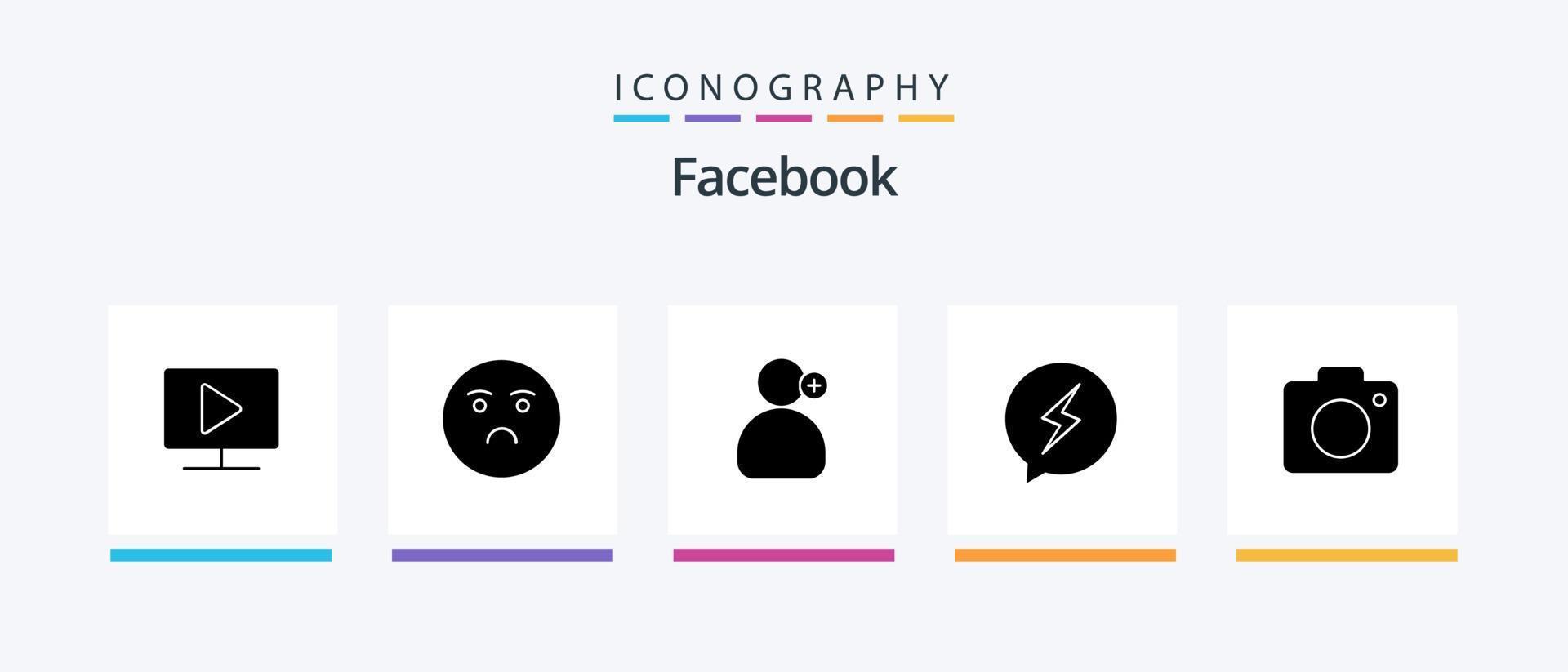 Facebook Glyph 5 Icon Pack inklusive Bild. Energie. Mann. chatten. Plaudern. kreatives Symboldesign vektor