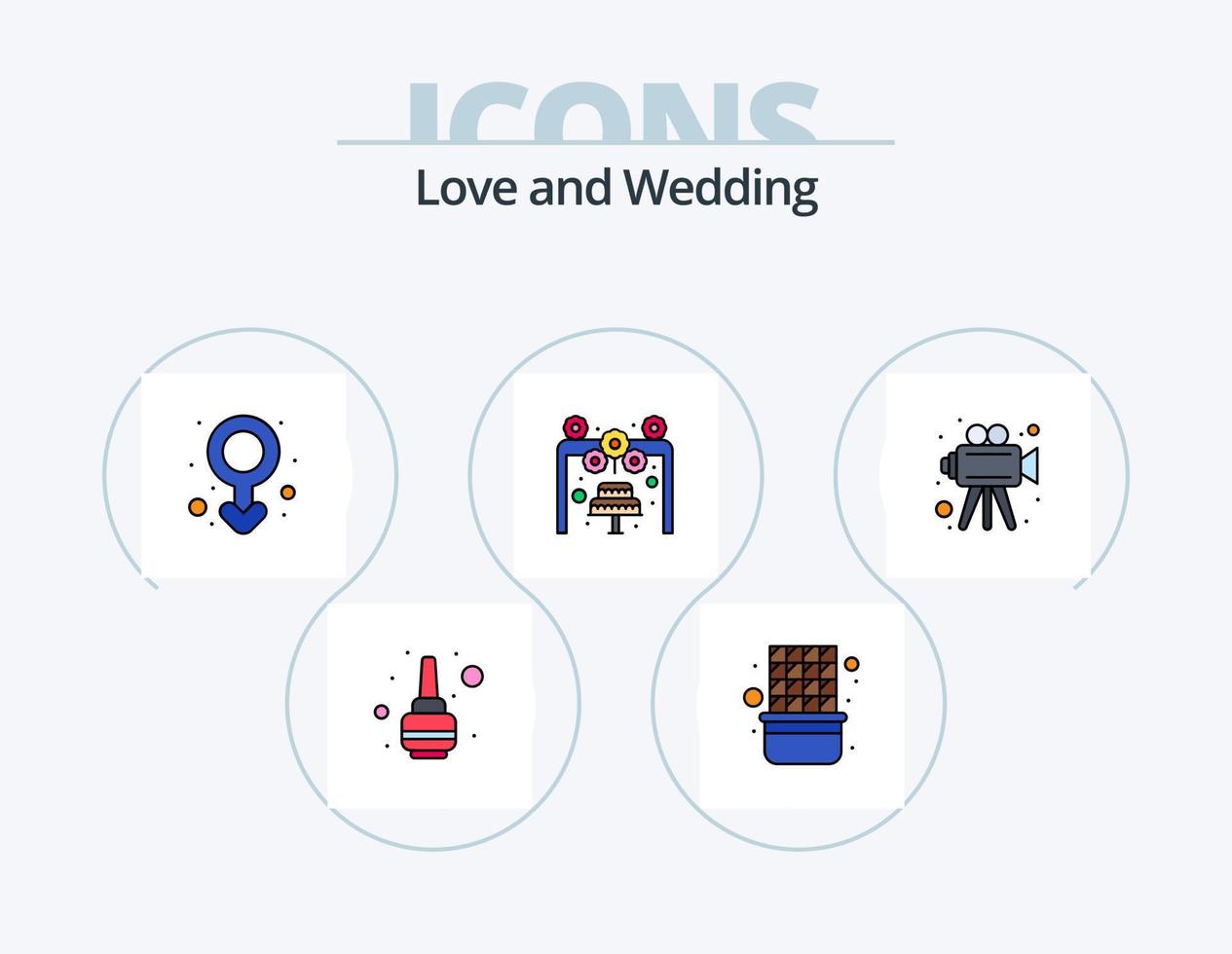 Hochzeit Linie gefüllt Icon Pack 5 Icon Design. Liebe. Valentinstag. Herz. liebe Kaffee. Kaffee vektor