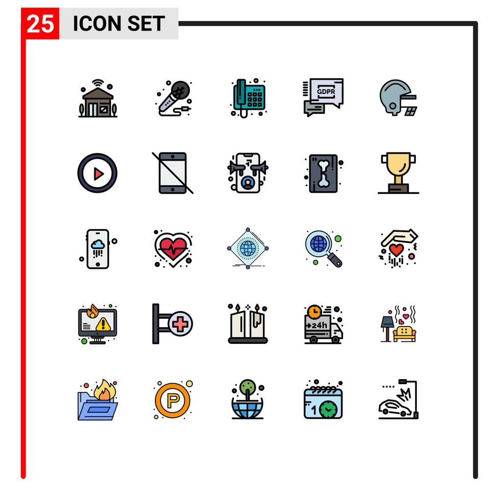 grupp av 25 fylld linje platt färger tecken och symboler för amerikan säkra studio BRP telefon redigerbar vektor design element