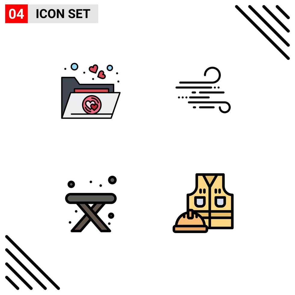 Stock Vector Icon Pack mit 4 Linienzeichen und Symbolen für bearbeitbare Vektordesign-Elemente der Lieblingsreiseschlagfederjacke