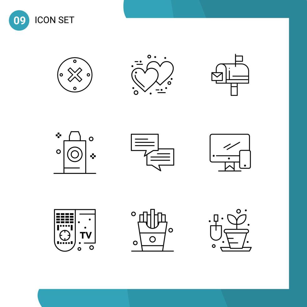 Packung mit 9 modernen Umrisszeichen und Symbolen für Web-Printmedien wie bearbeitbare Vektordesign-Elemente für Kommunikationswaschpostraum-Shampoo vektor