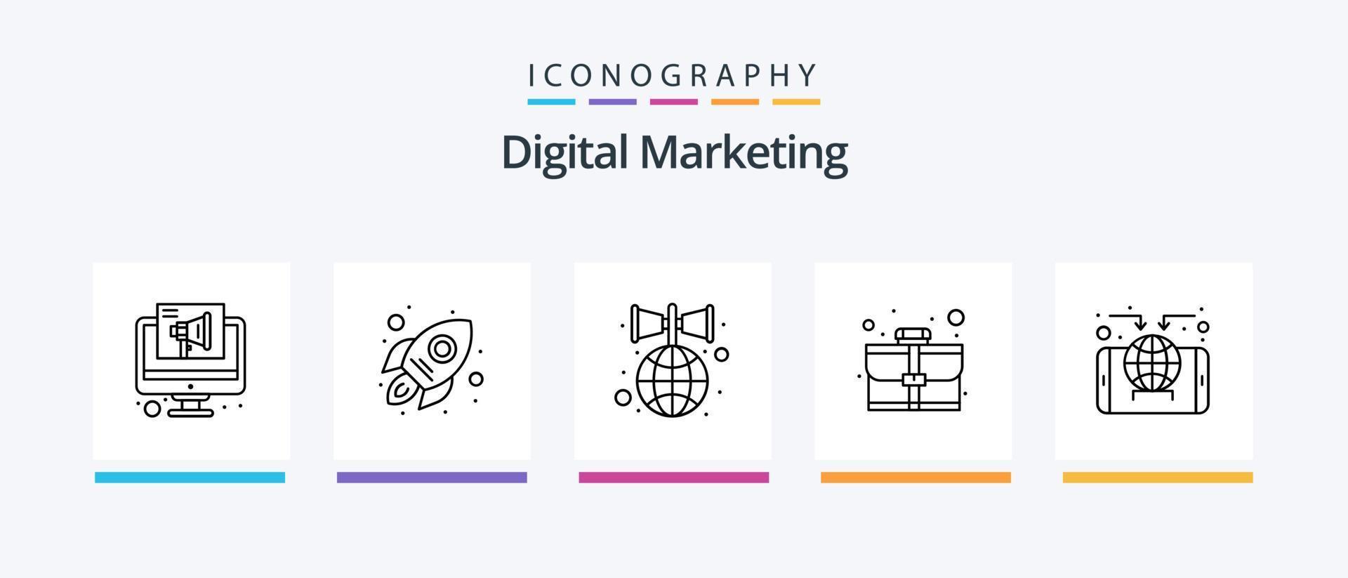 digital marknadsföring linje 5 ikon packa Inklusive meddelanden. högtalare. annonsera. e-post marknadsföring. kampanjer. kreativ ikoner design vektor