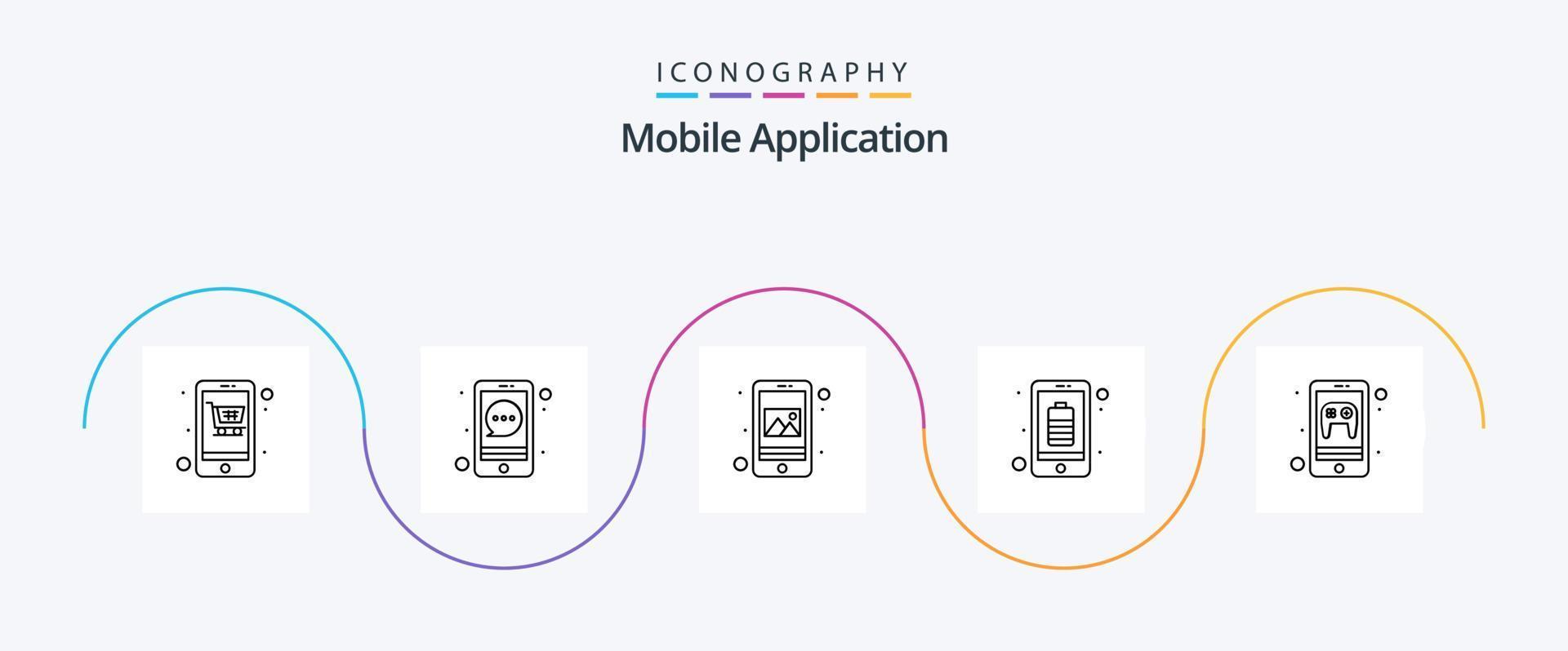 mobil Ansökan linje 5 ikon packa Inklusive underhållning. mobil. app. full. app vektor