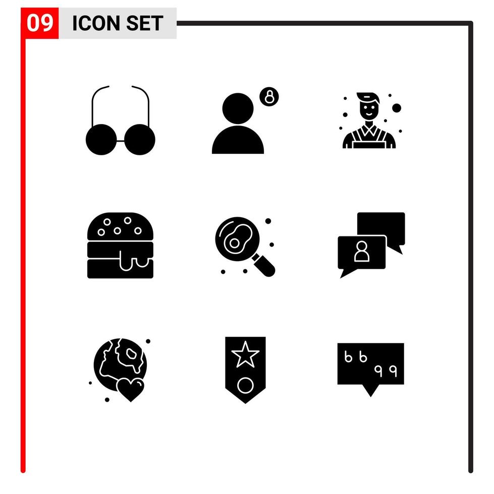 Aktienvektor-Icon-Pack mit 9 Zeilenzeichen und Symbolen zum Chatten, Pan-Dekorateur, Küche, Essen, editierbare Vektordesign-Elemente vektor