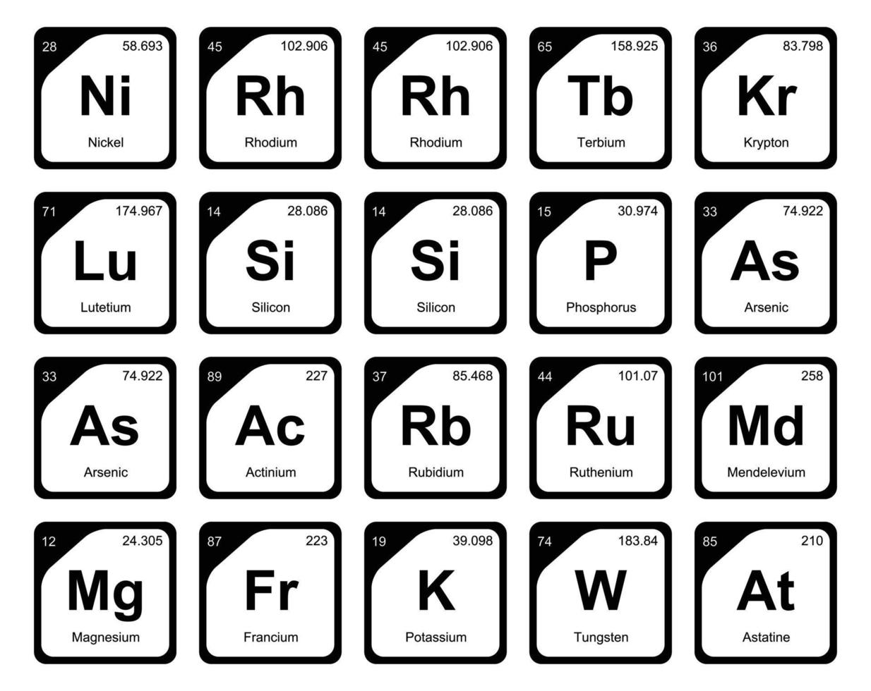 20 prejodisk tabell av de element ikon packa design vektor