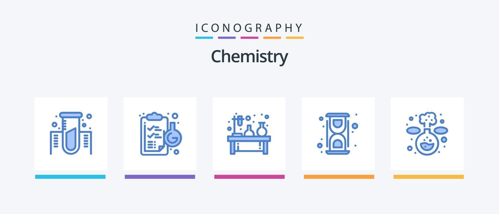 Chemieblau 5 Icon Pack inklusive Prozess. Labor. Chemie. Labor. Lampe. kreatives Symboldesign vektor