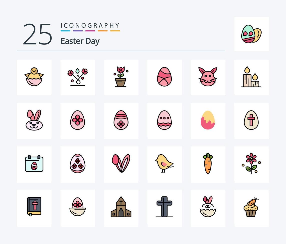 Ostern 25 Zeilen gefülltes Icon Pack inklusive Hase. bynny. Tulpe. Hase. Ei vektor