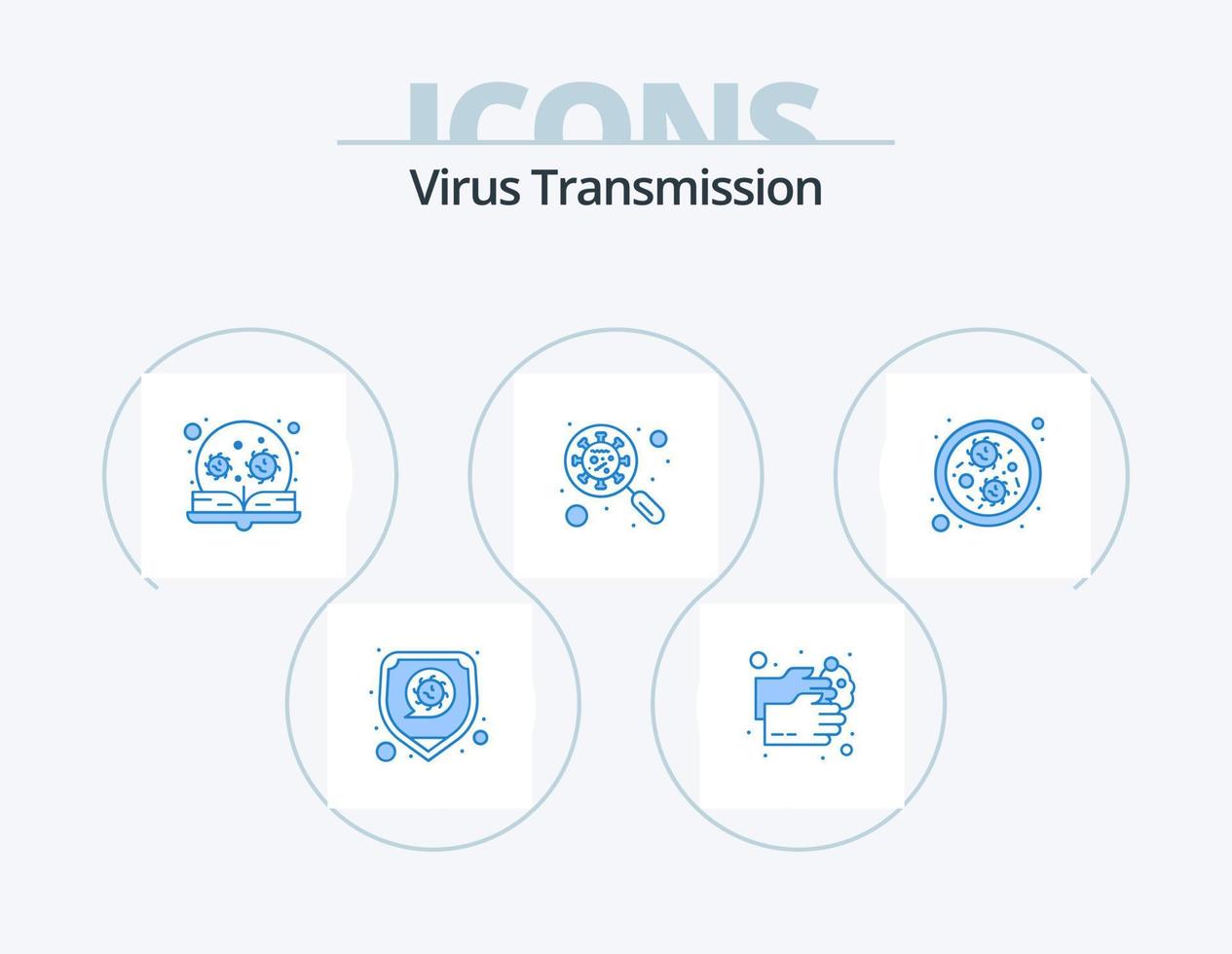 Virusübertragung blaues Icon Pack 5 Icon Design. Keime. Schnittstelle Bildung. Glas. Virus scannen vektor