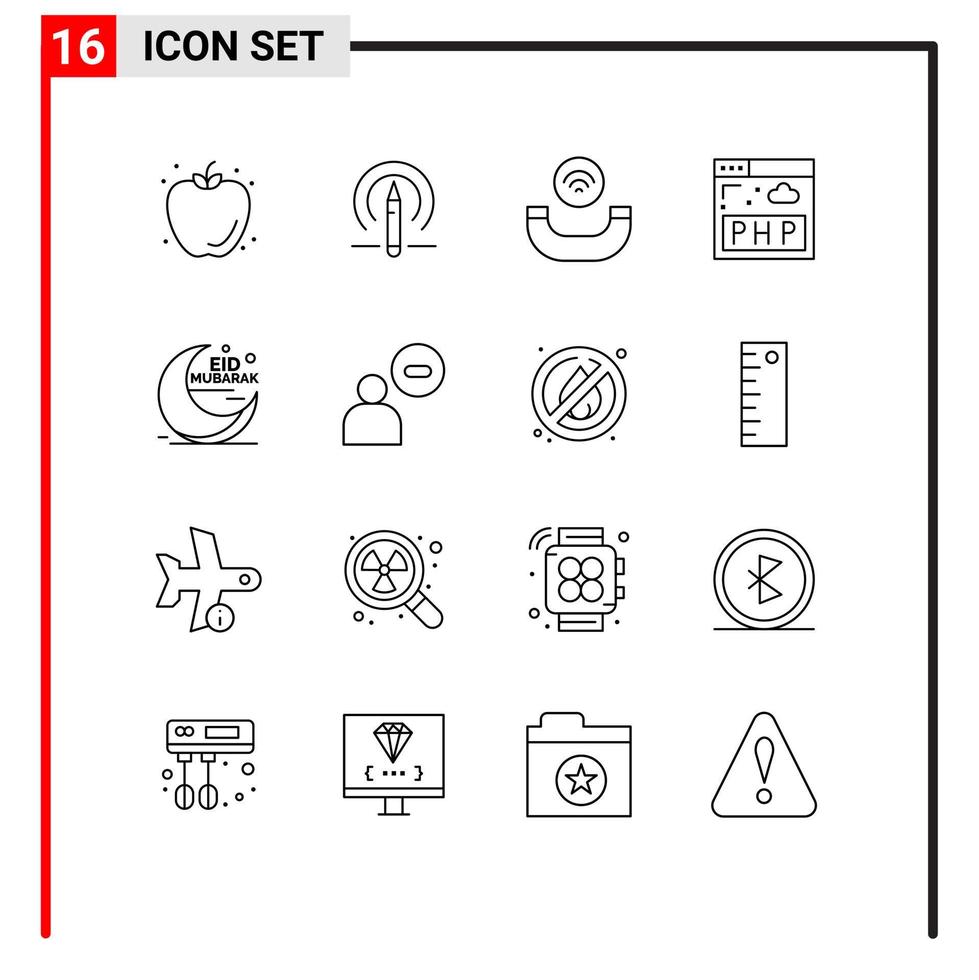 satz von 16 vektorumrissen auf raster für cresent mubarak call eid php editierbare vektordesignelemente vektor
