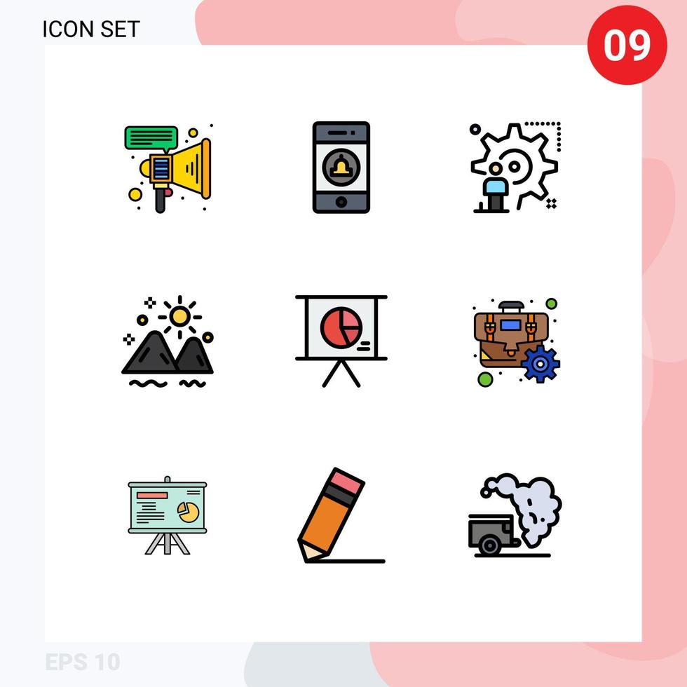 modern uppsättning av 9 fylld linje platt färger pictograph av företag hav användare utomhus- landskap redigerbar vektor design element
