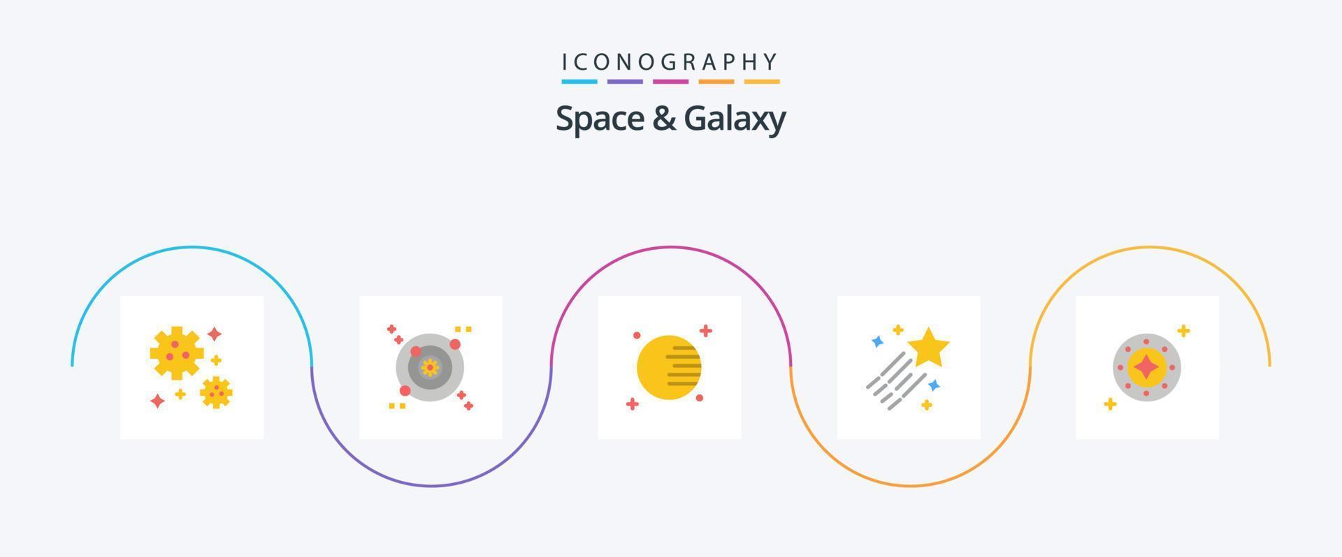 Plats och galax platt 5 ikon packa Inklusive stjärna. glans. Plats. galax. stjärna vektor