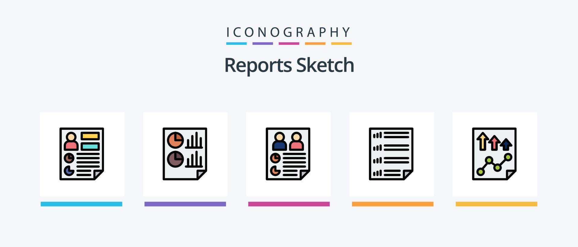 Berichte Skizzenlinie gefüllt 5 Icon Pack inklusive Dokument. Lesezeichen. Seite. Prüfbericht. Buchstabe. kreatives Symboldesign vektor