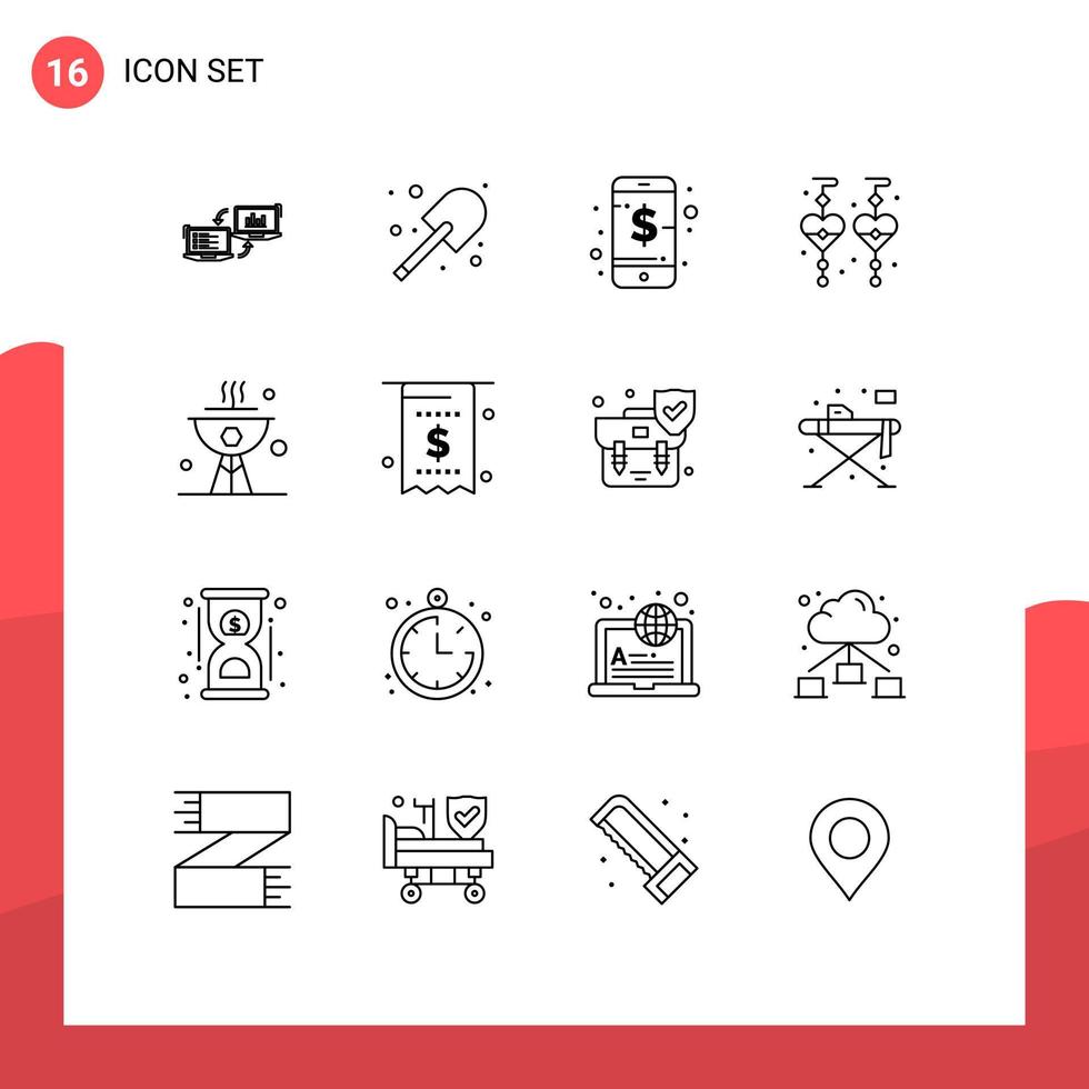 satz von 16 modernen ui symbolen symbole zeichen für bbq baumelnde ohrringe garten benutzerdefinierte ohrringe telefon editierbare vektordesignelemente vektor