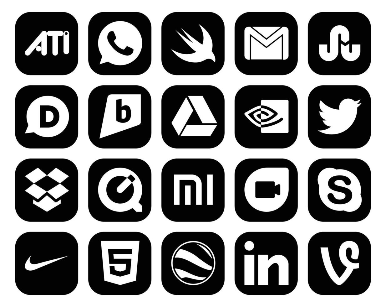 20 Symbolpakete für soziale Medien, einschließlich Skype, Xiaomi, Brightkite, Quicktime-Tweet vektor