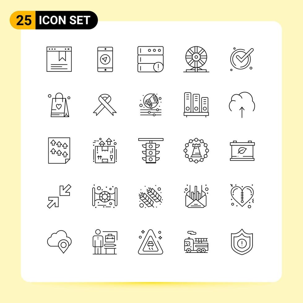grupp av 25 rader tecken och symboler för ok acceptera databas rörelse kemi redigerbar vektor design element