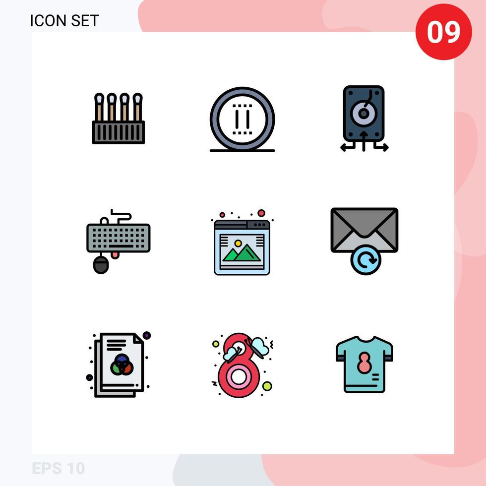 Stock Vector Icon Pack mit 9 Zeilenzeichen und Symbolen für veraltete Tastatur-Backup-Schnittstellenspeicher editierbare Vektordesign-Elemente