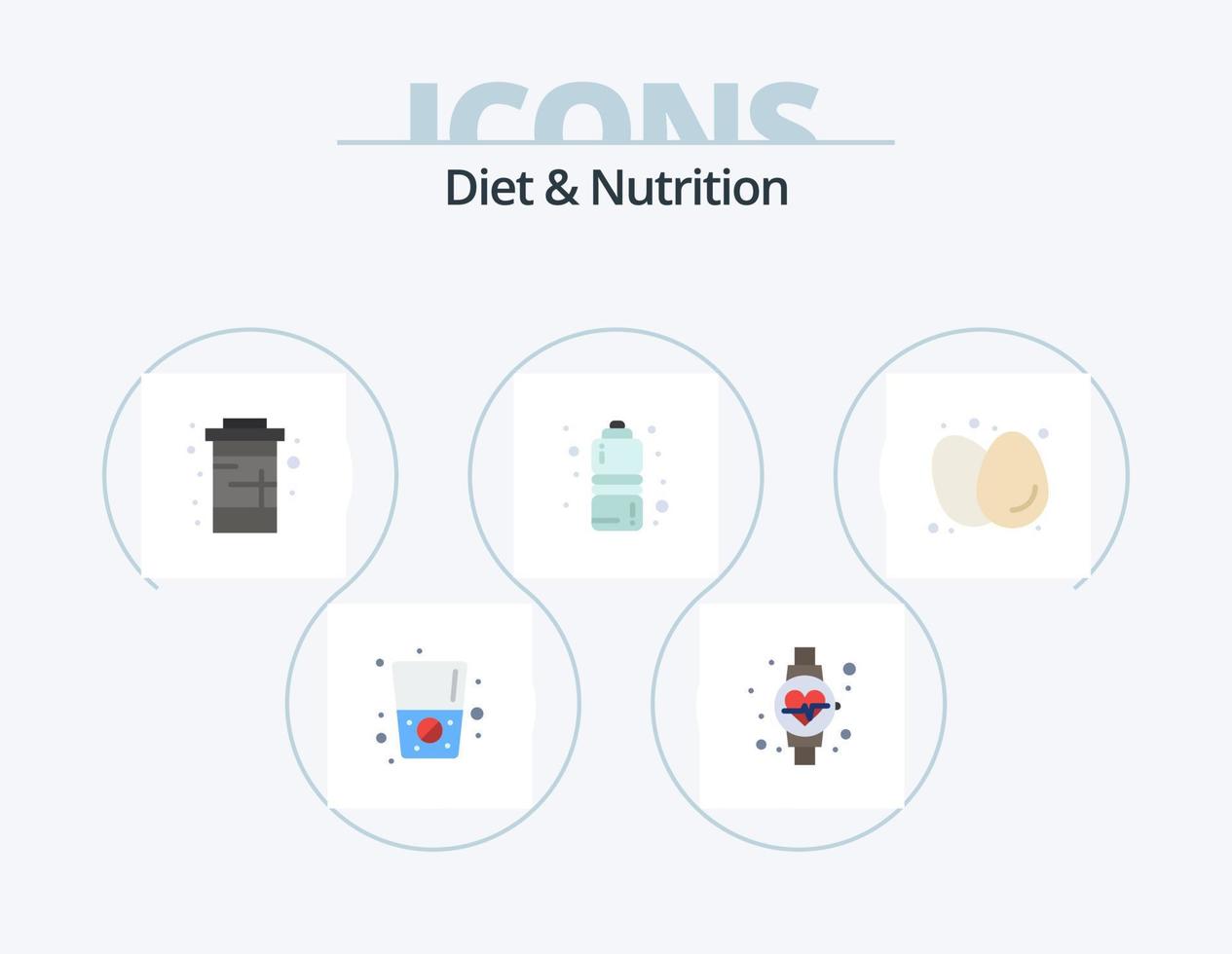 diet och näring platt ikon packa 5 ikon design. diet. kokt ägg. dryck. vatten. kondition hälsa vektor