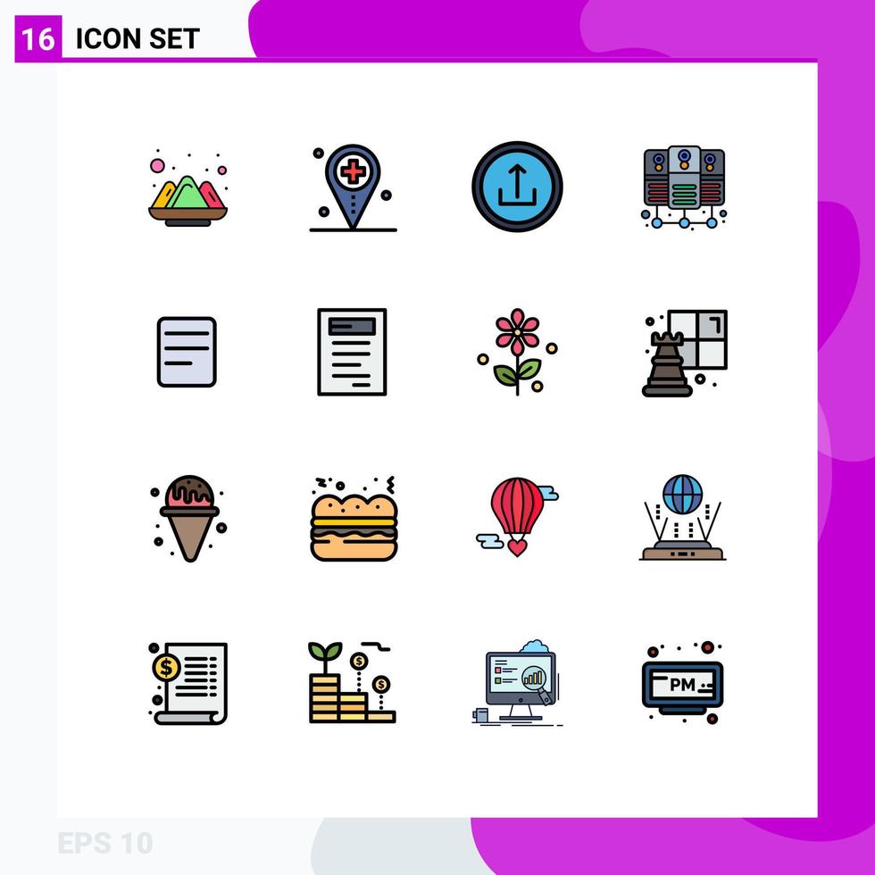 Gruppe von 16 modernen, flachen, farbgefüllten Linien für Twitter-Server, der medizinische Datenbankserver hostet, mobile, editierbare, kreative Vektordesign-Elemente vektor