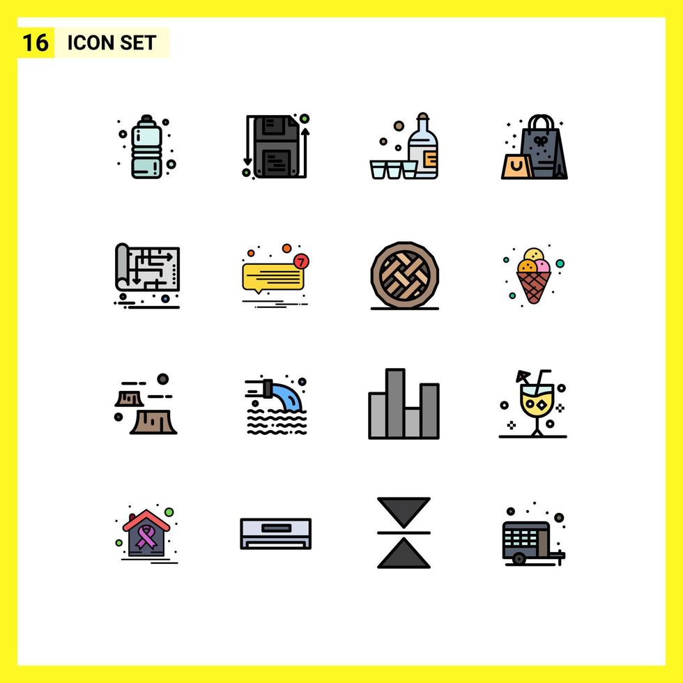 grupp av 16 platt Färg fylld rader tecken och symboler för Hem överraskning dryck närvarande väska redigerbar kreativ vektor design element