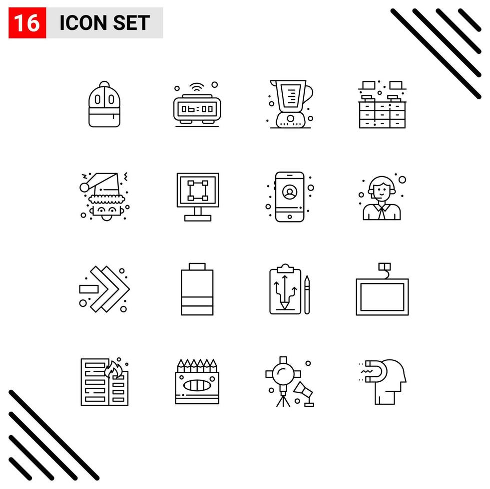 uppsättning av 16 modern ui ikoner symboler tecken för kuggstång skåp wiFi bokhylla kanna redigerbar vektor design element
